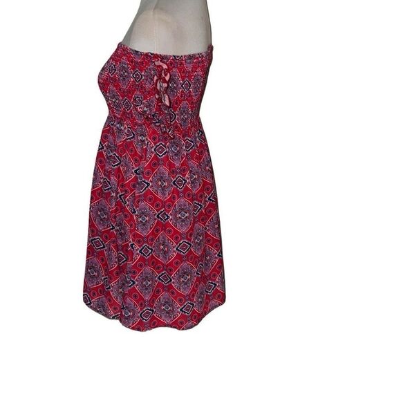 Tiger Mist Off-The-Shoulder Babydoll Mini Dress Smocked Red Paisley sz S Small - Picture 2 of 8